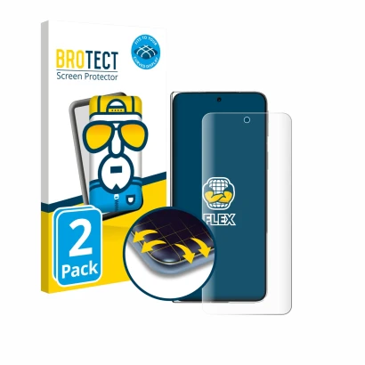 Parte frontal de un envase de producto con el logotipo de la marca BROTECT. Al lado se muestra el dispositivo Oppo Find N5 con