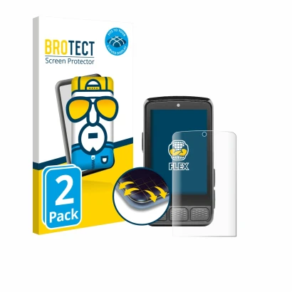 Parte frontal de un envase de producto con el logotipo de la marca BROTECT. Al lado se muestra el dispositivo Wahoo Elemnt Roa