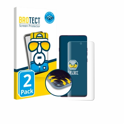 Parte frontal de un envase de producto con el logotipo de la marca BROTECT. Al lado se muestra el dispositivo Motorola Edge 60