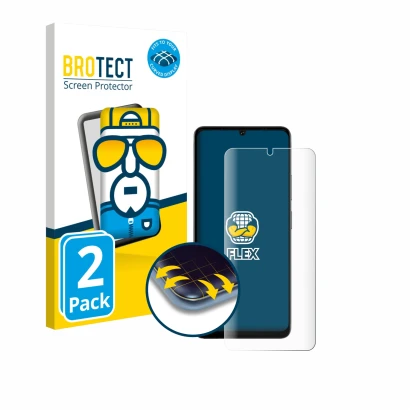 Parte frontal de un envase de producto con el logotipo de la marca BROTECT. Al lado se muestra el dispositivo Doogee Note 59 P