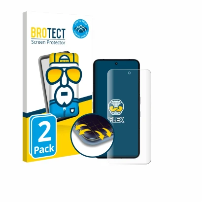 Parte frontal de un envase de producto con el logotipo de la marca BROTECT. Al lado se muestra el dispositivo Nothing Phone (3