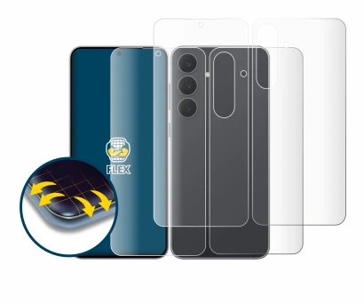 Imagen del dispositivo Samsung Galaxy S25 FE (Frontal+Trasero) con una amplia variedad de protectores de pantalla.