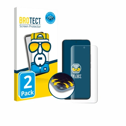 Parte frontal de un envase de producto con el logotipo de la marca BROTECT. Al lado se muestra el dispositivo Xiaomi 15T Pro c