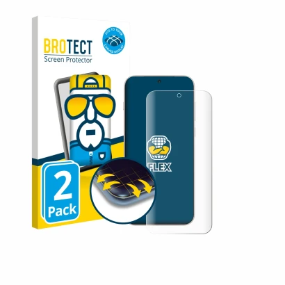 Parte frontal de un envase de producto con el logotipo de la marca BROTECT. Al lado se muestra el dispositivo OnePlus 15 con s