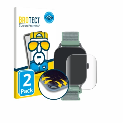 Parte frontal de un envase de producto con el logotipo de la marca BROTECT. Al lado se muestra el dispositivo Decathlon Fit 10