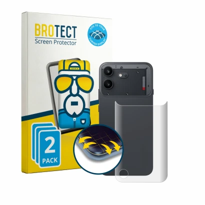 Parte frontal de un envase de producto con el logotipo de la marca BROTECT. Al lado se muestra el dispositivo Nothing Phone (4