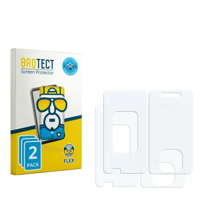 Parte frontal de un envase de producto con el logotipo de la marca BROTECT. Al lado está el protector de pantalla correspondie