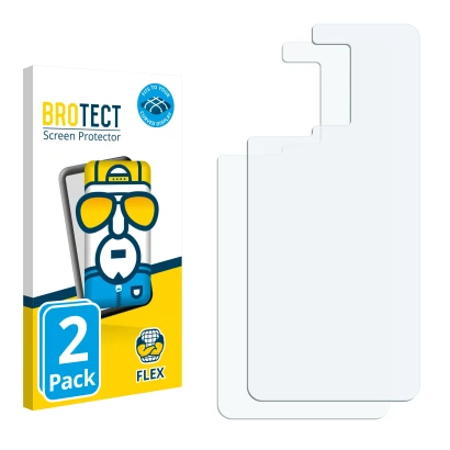 Parte frontal de un envase de producto con el logotipo de la marca BROTECT. Al lado está el protector de pantalla correspondie