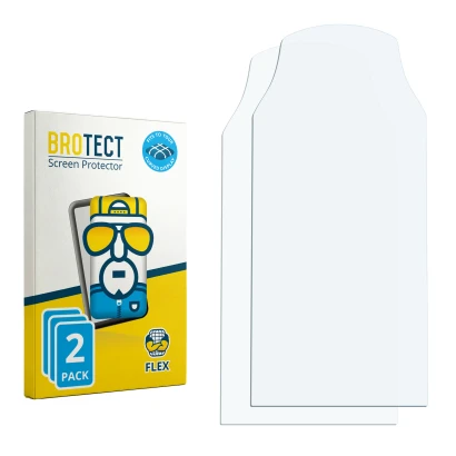 Parte frontal de un envase de producto con el logotipo de la marca BROTECT. Al lado está el protector de pantalla correspondie