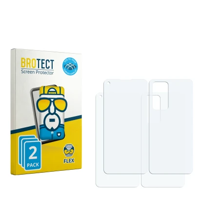 Parte frontal de un envase de producto con el logotipo de la marca BROTECT. Al lado está el protector de pantalla correspondie