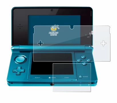 Imagen del dispositivo Nintendo 3DS con una amplia variedad de protectores de pantalla.