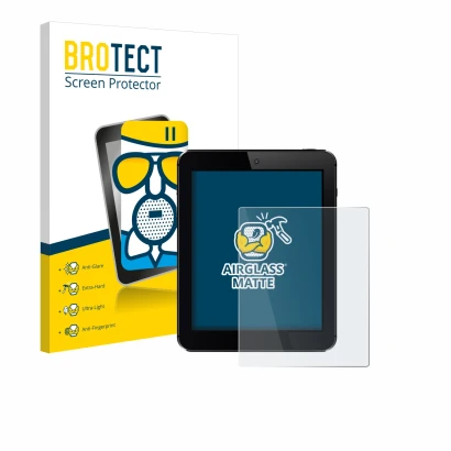 Parte frontal de un envase de producto con el logotipo de la marca BROTECT. Al lado se muestra el dispositivo con su protector