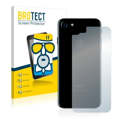 Parte frontal de un envase de producto con el logotipo de la marca BROTECT. Al lado se muestra el dispositivo Apple iPhone 7 T