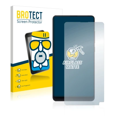 Parte frontal de un envase de producto con el logotipo de la marca BROTECT. Al lado se muestra el dispositivo Xiaomi Mi Mix 2S