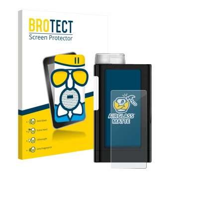 Parte frontal de un envase de producto con el logotipo de la marca BROTECT. Al lado se muestra el dispositivo Mylife YpsoPump 