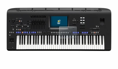 Imagen del dispositivo Yamaha Genos con una amplia variedad de protectores de pantalla.