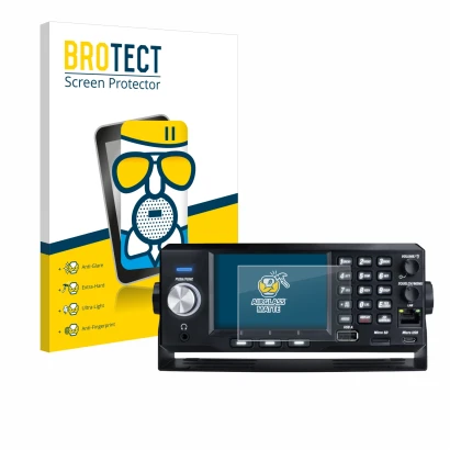 Parte frontal de un envase de producto con el logotipo de la marca BROTECT. Al lado se muestra el dispositivo Uniden SDS200E c