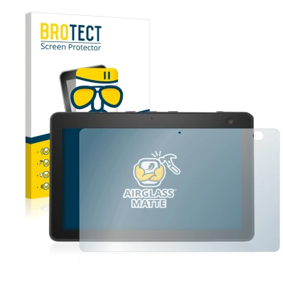 Parte frontal de un envase de producto con el logotipo de la marca BROTECT. Al lado se muestra el dispositivo Amazon Echo Show