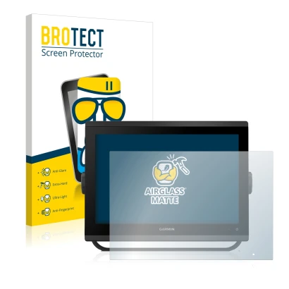 Parte frontal de un envase de producto con el logotipo de la marca BROTECT. Al lado se muestra el dispositivo Garmin GPSMAP 12