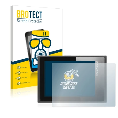 Parte frontal de un envase de producto con el logotipo de la marca BROTECT. Al lado se muestra el dispositivo Apexcam M80 Air