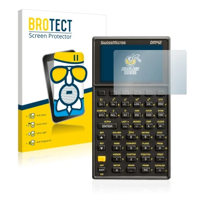 Parte frontal de un envase de producto con el logotipo de la marca BROTECT. Al lado se muestra el dispositivo SwissMicros DM42