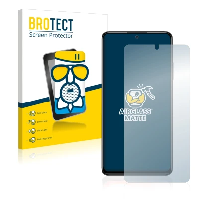 Parte frontal de un envase de producto con el logotipo de la marca BROTECT. Al lado se muestra el dispositivo Xiaomi Redmi Not