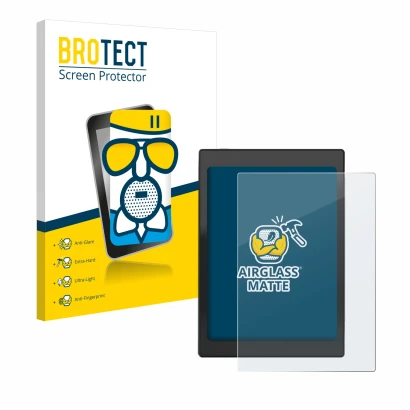 Parte frontal de un envase de producto con el logotipo de la marca BROTECT. Al lado se muestra el dispositivo Boox Nova Air C 