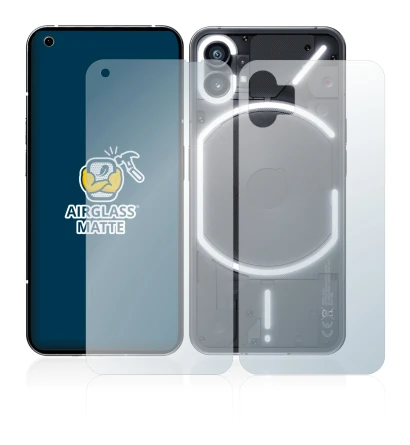 Imagen del dispositivo Nothing Phone (1) (Frontal+Trasero) con una amplia variedad de protectores de pantalla.