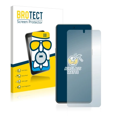 Parte frontal de un envase de producto con el logotipo de la marca BROTECT. Al lado se muestra el dispositivo OnePlus 10T 5G c