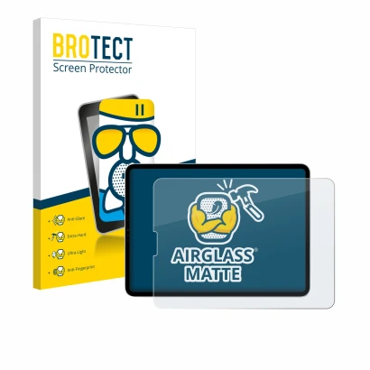 Parte frontal de un envase de producto con el logotipo de la marca BROTECT. Al lado se muestra el dispositivo Apple iPad Pro 1