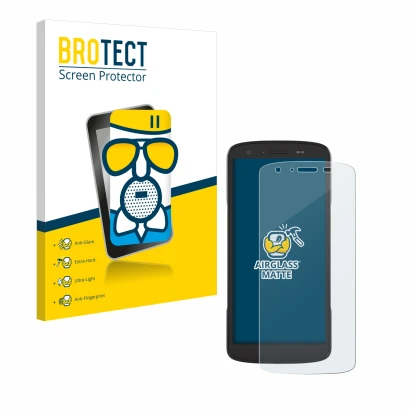 Parte frontal de un envase de producto con el logotipo de la marca BROTECT. Al lado se muestra el dispositivo Zebra TC22 con s