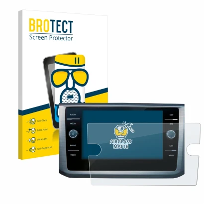 Parte frontal de un envase de producto con el logotipo de la marca BROTECT. Al lado se muestra el dispositivo Volkswagen Passa