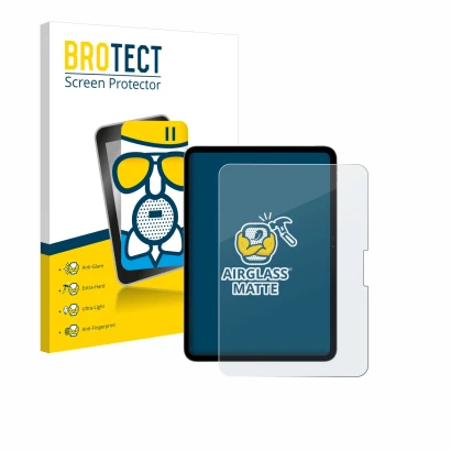 Parte frontal de un envase de producto con el logotipo de la marca BROTECT. Al lado se muestra el dispositivo Apple iPad Pro 1