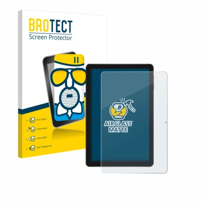 Parte frontal de un envase de producto con el logotipo de la marca BROTECT. Al lado se muestra el dispositivo Doogee T10W con 