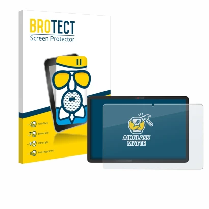 Parte frontal de un envase de producto con el logotipo de la marca BROTECT. Al lado se muestra el dispositivo Lenovo Chromeboo