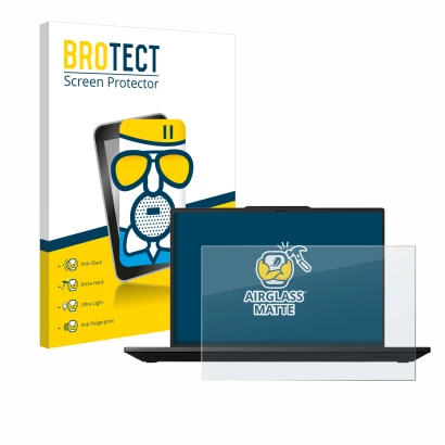 Parte frontal de un envase de producto con el logotipo de la marca BROTECT. Al lado se muestra el dispositivo Lenovo ThinkPad 