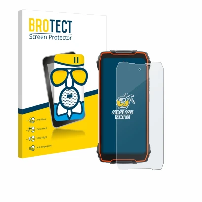 Parte frontal de un envase de producto con el logotipo de la marca BROTECT. Al lado se muestra el dispositivo Blackview Oscal 