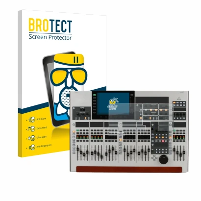 Parte frontal de un envase de producto con el logotipo de la marca BROTECT. Al lado se muestra el dispositivo Behringer Wing (