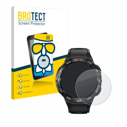 Parte frontal de un envase de producto con el logotipo de la marca BROTECT. Al lado se muestra el dispositivo Xiaomi Mibro GS