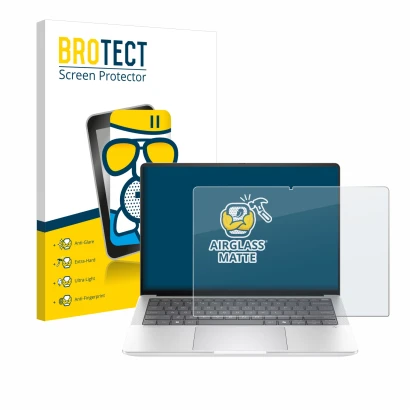 Parte frontal de un envase de producto con el logotipo de la marca BROTECT. Al lado se muestra el dispositivo HP EliteBook X G