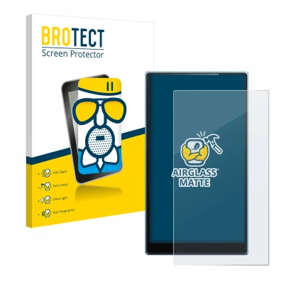 Parte frontal de un envase de producto con el logotipo de la marca BROTECT. Al lado se muestra el dispositivo FiiO JM21 con su