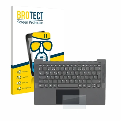 Parte frontal de un envase de producto con el logotipo de la marca BROTECT. Al lado se muestra el dispositivo Lenovo IdeaPad 5