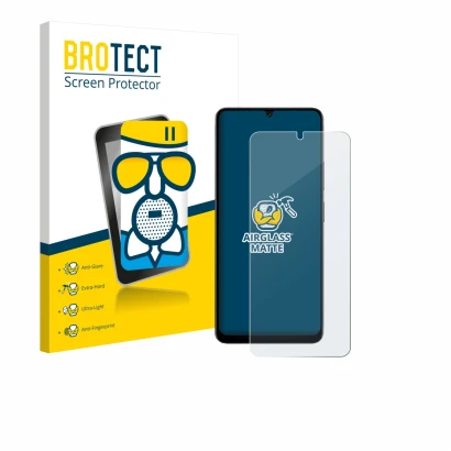 Parte frontal de un envase de producto con el logotipo de la marca BROTECT. Al lado se muestra el dispositivo Doogee Note 59 P