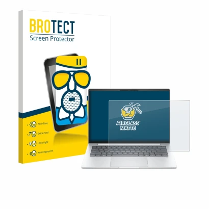 Parte frontal de un envase de producto con el logotipo de la marca BROTECT. Al lado se muestra el dispositivo HP EliteBook 8 G