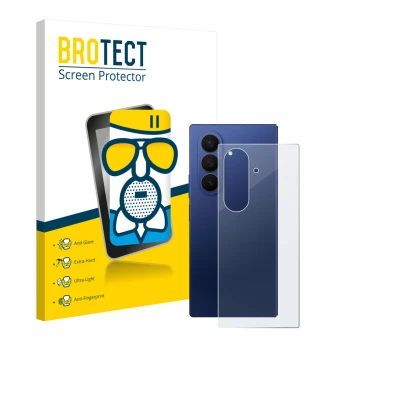 Parte frontal de un envase de producto con el logotipo de la marca BROTECT. Al lado se muestra el dispositivo Samsung Galaxy Z