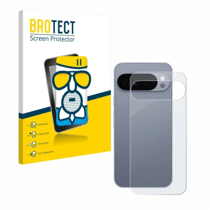 Parte frontal de un envase de producto con el logotipo de la marca BROTECT. Al lado se muestra el dispositivo Google Pixel 10 