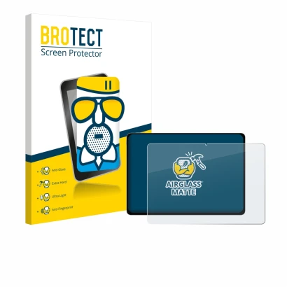 Parte frontal de un envase de producto con el logotipo de la marca BROTECT. Al lado se muestra el dispositivo Honor Magicpad 3