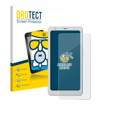 Parte frontal de un envase de producto con el logotipo de la marca BROTECT. Al lado se muestra el dispositivo Boox Palma 2 Pro