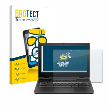 Parte frontal de un envase de producto con el logotipo de la marca BROTECT. Al lado se muestra el dispositivo HP Fortis Flip G