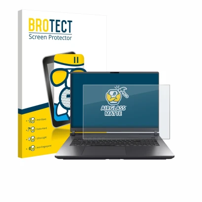 Parte frontal de un envase de producto con el logotipo de la marca BROTECT. Al lado se muestra el dispositivo ASUS ROG Strix G